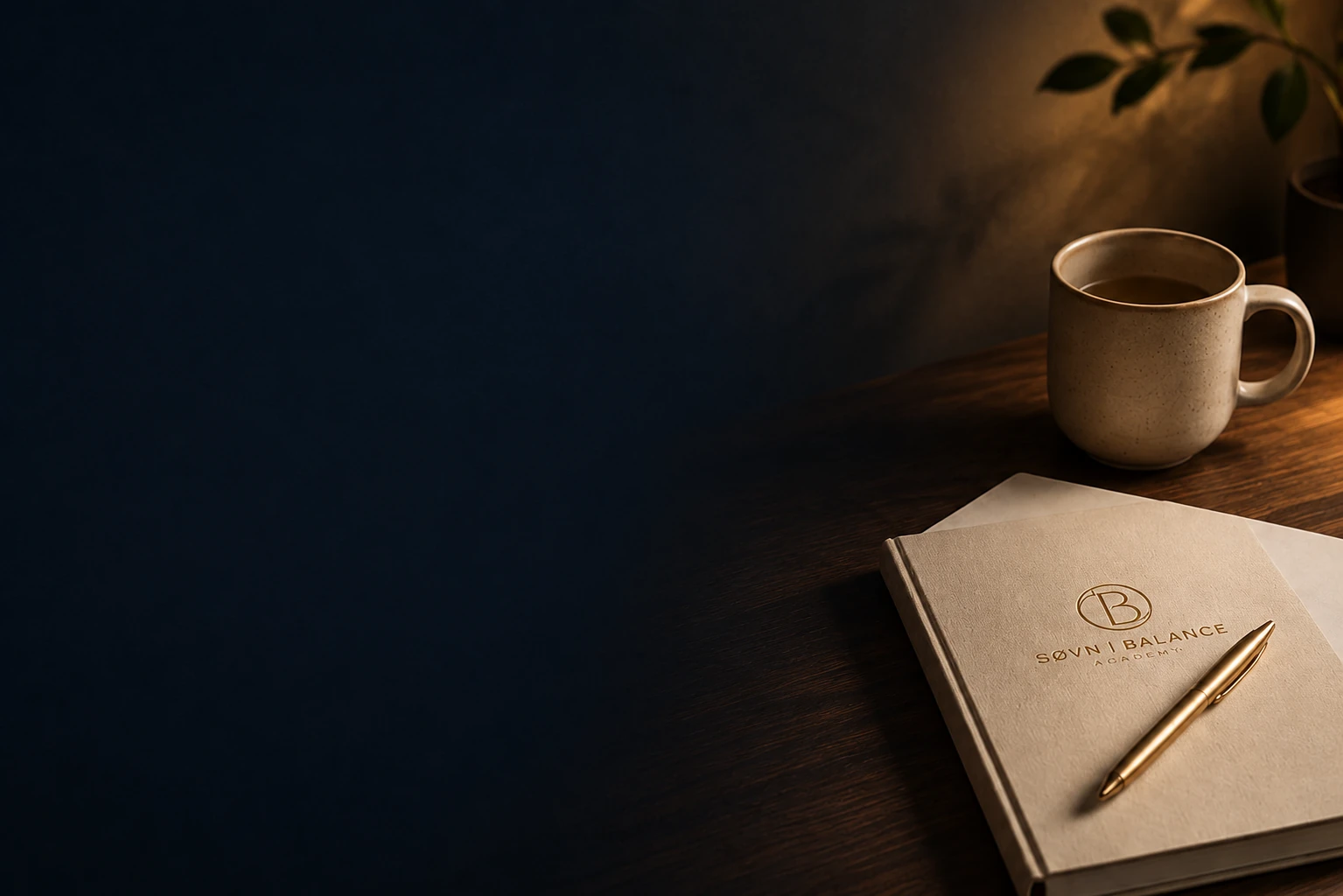 Søvnjournal og kaffekop på et bord